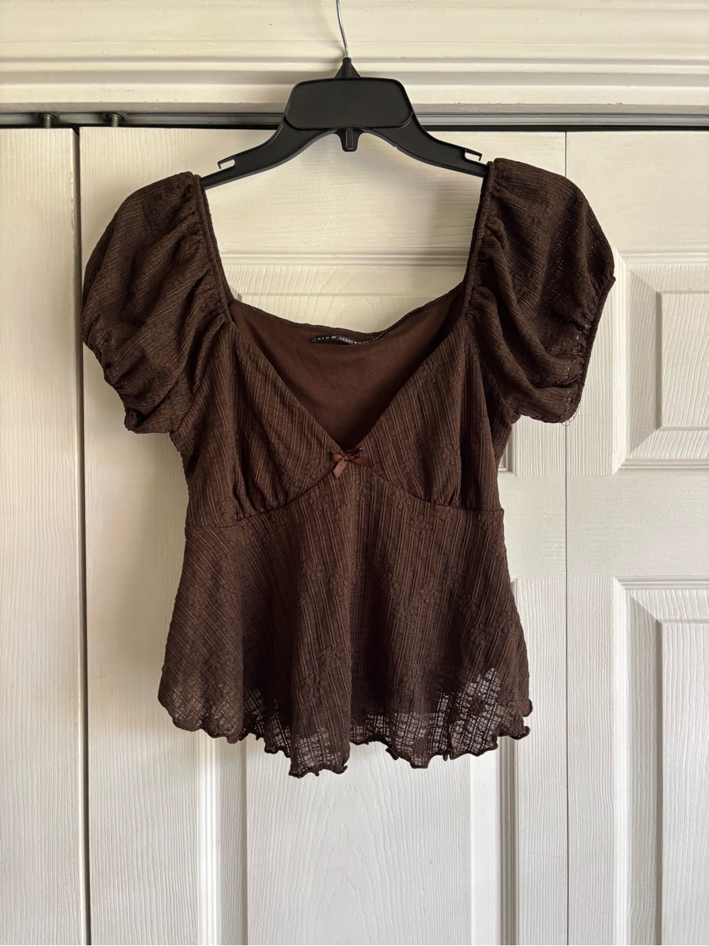 Women's Brown Puff Sleeve Peplum Blouse - Unknown Brand